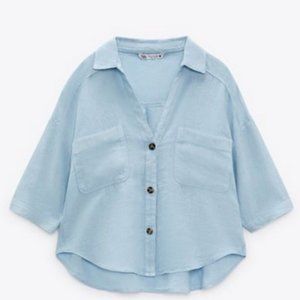 Zara short sleeve cropped linen shirt